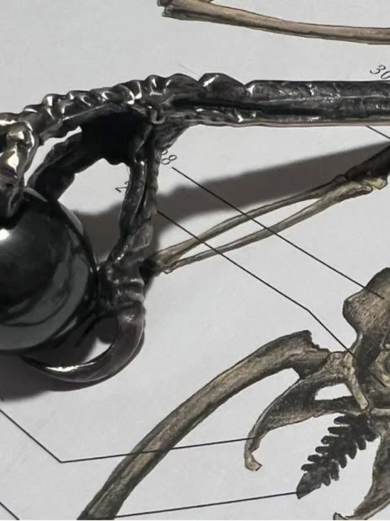 Silver Dragon Claw Hematite Pendant Necklace - Women Jewelry - Picture 4 of 5